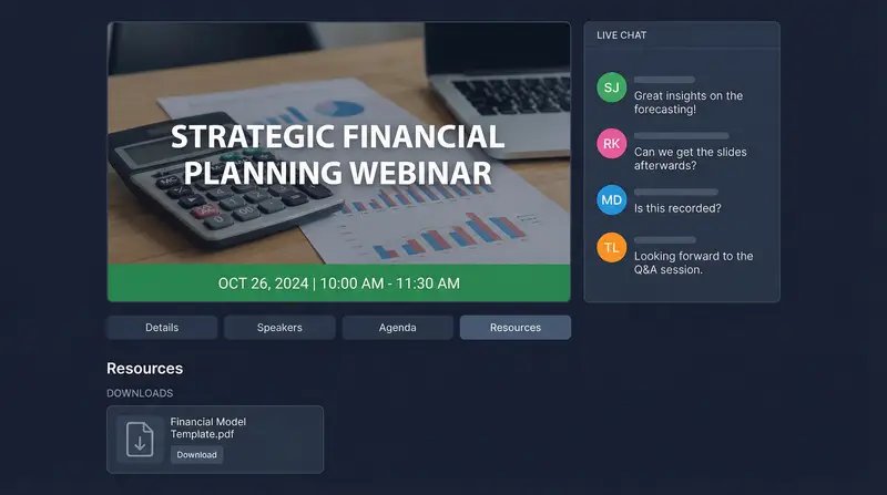 Member live event experience with chat and resources